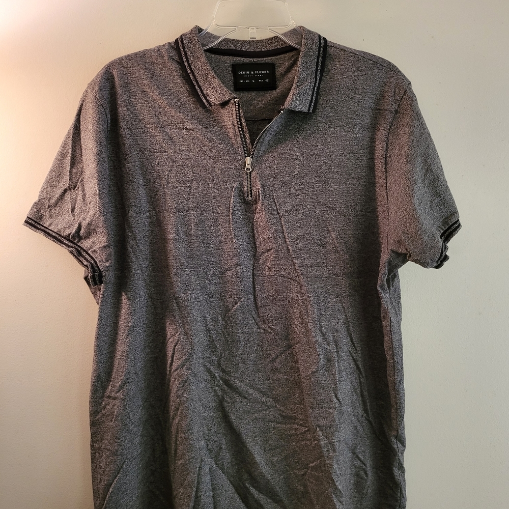 Zipper Polo, Grey, Large, Denim & Flower
